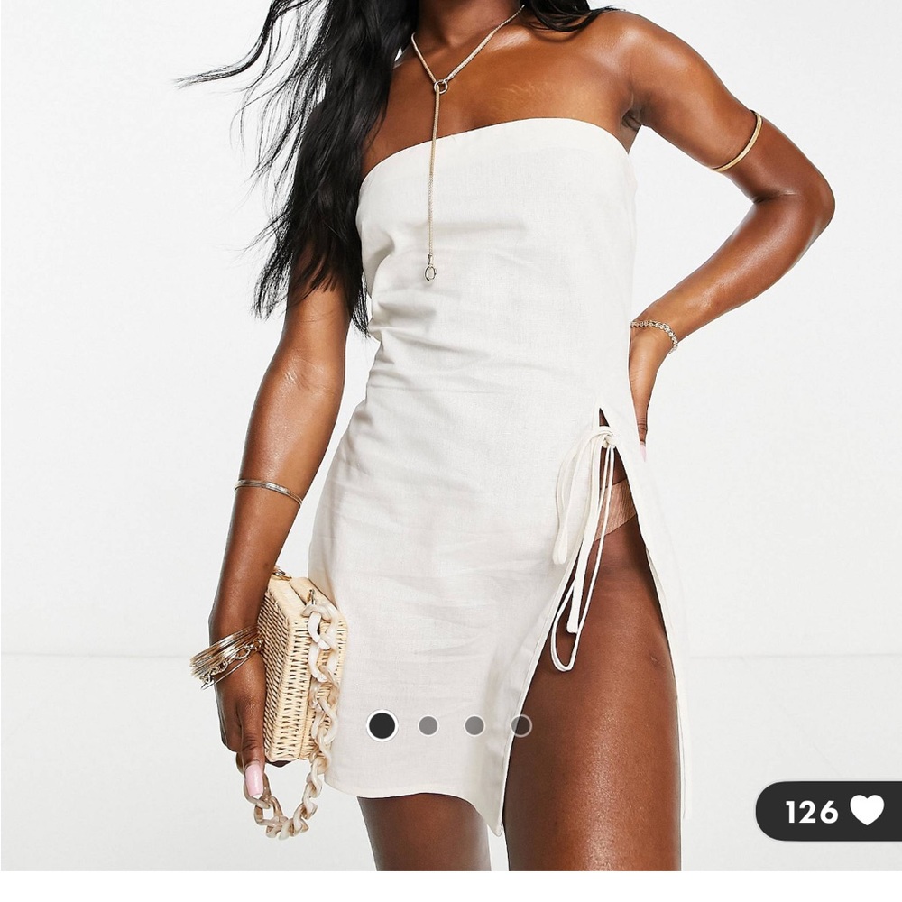 South Beach thigh split mini beach dress in stone